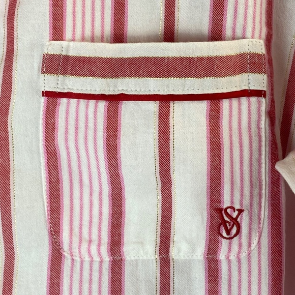 VICTORIA’S SECRET Candy Cane Stripe Red Flannel Long Pajamas Set Size S - Picture 6 of 13